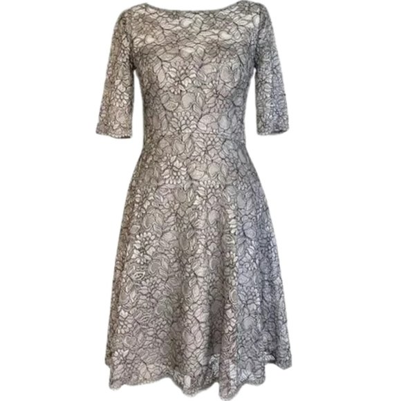 David's Bridal Dresses & Skirts - David's Bridal Gray Lace Dress with Illusion Neck and Sleeves - 16